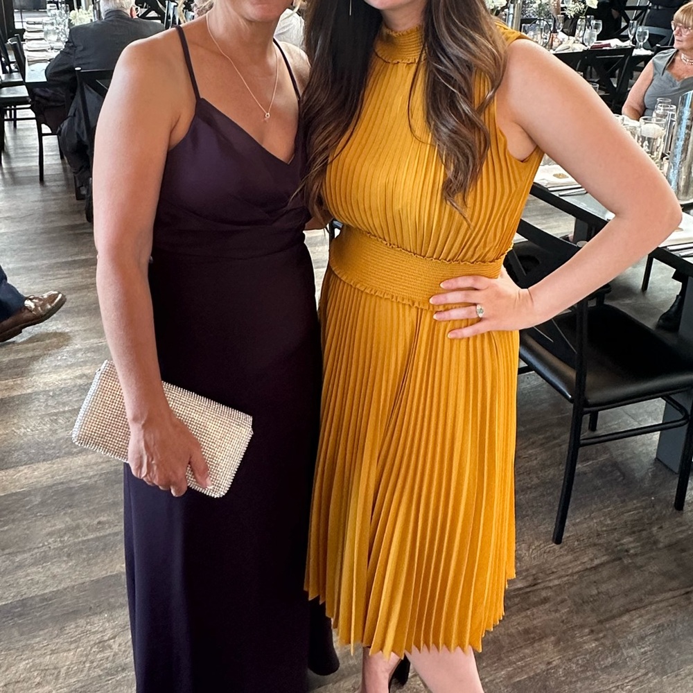 Pleated High Neck Mustard Yellow Dress